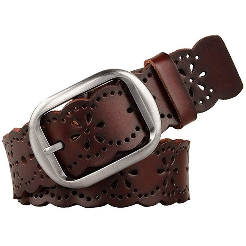 JASGOOD Women's Hollow Flower Genuine Leather Belt for Jeans Pants Wide Belt for Ladies - Image 1